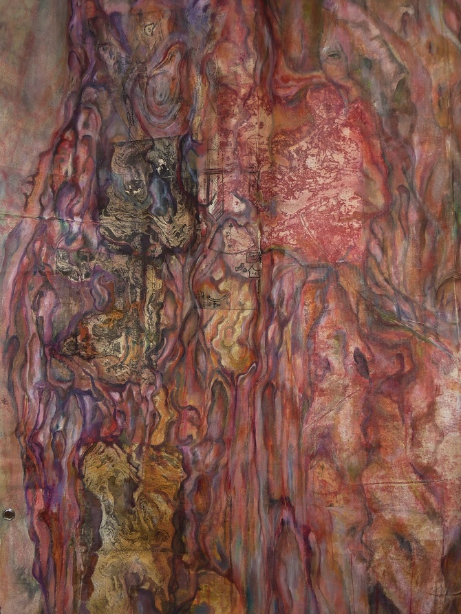 Blurred Boundaries — Canvas — flowing forms in red, purple and ochre